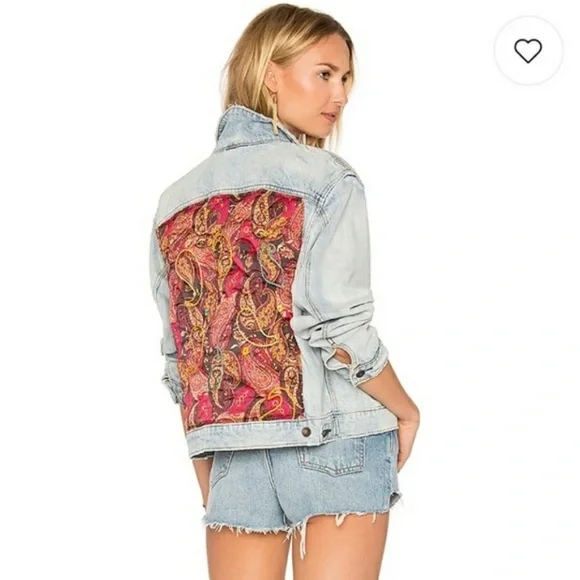 Free People Paisley Quilted Denim Jacket in Sky M/L